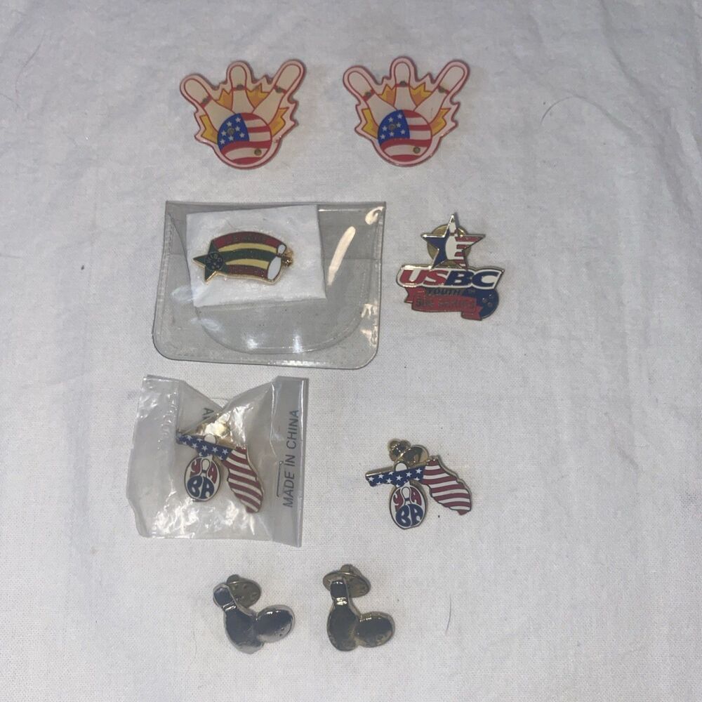 Set of eight vintage bowling buttons pins Sports 80S 90S Bowler Awards  RT